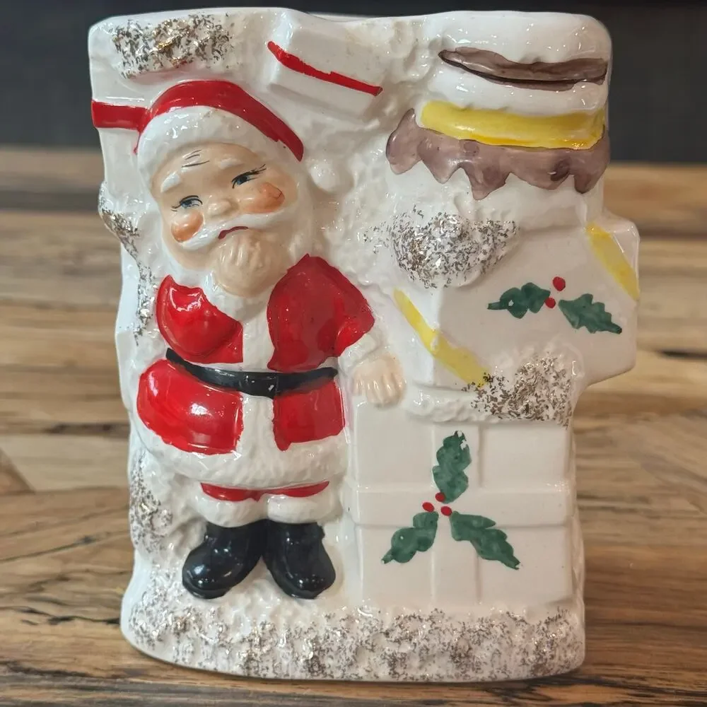Vintage Ucagco Japan Ceramic Santa Stacked Presents Christmas Planter MCM 5